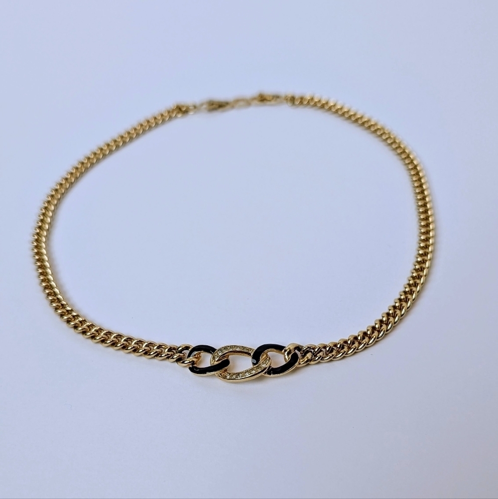 Dior Gold Tone Curb Chain Choker Necklace Pavé Crystal Links Y2K Authentic - Picture 2 of 6